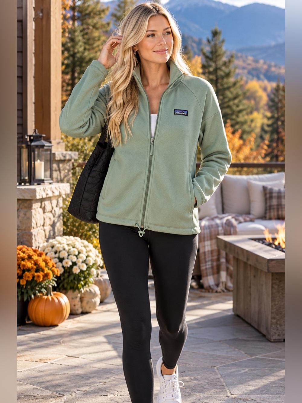 Patagonia Light Sage Green Full-Zip  Fleece Jacket - Size XL